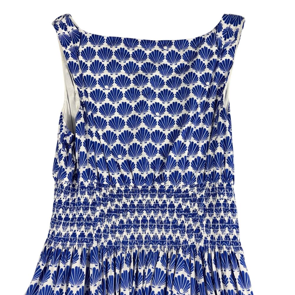 Kate Spade New York XXL Blue White Shell Print Smocked Midi Dress Cotton Pockets - Picture 5 of 11